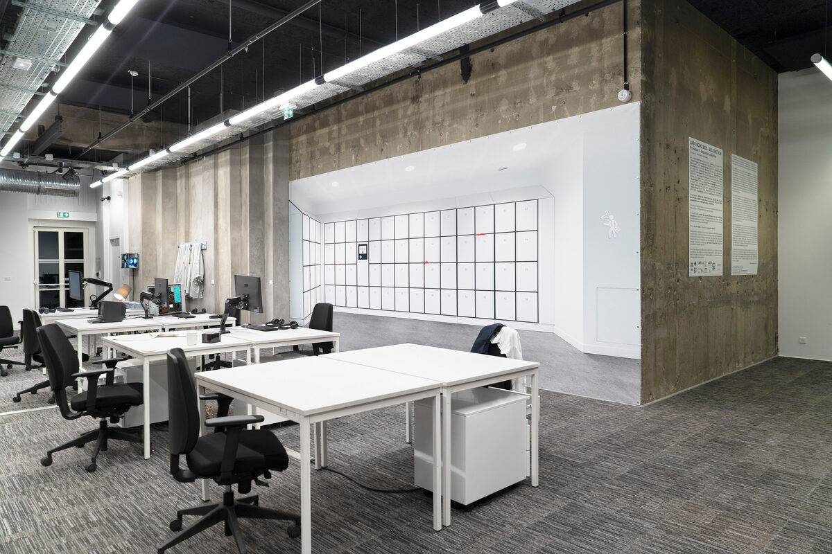 Fañch Le Bos, *[Back-office, Lockers](\artworks\a145567e-f1b3-496e-be36-08de9713813b)* (2025), exhibition view, *[Bullshit Job](\exhibitions\6e05f5e9-da47-423e-8428-16cc3283dc13)*, Centre Wallonie-Bruxelles, November 14–December 4, 2025.