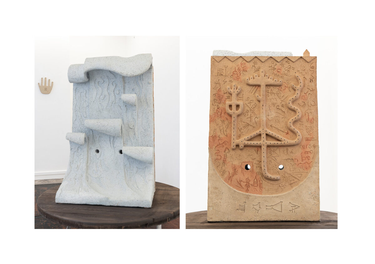 Frank&Robbert Robbert&Frank, *[Utnapishtim's house](\artworks\98c40004-1db5-473b-9b19-0abd73f420e8)* (2025). Ceramic sculpture composed of four distinct types of clay, exhibited in *[Solstice Stones](\exhibitions\1821b9f1-e5c4-433a-edf3-08de19662125)*, [Fred & Ferry](\institutions\d8e928e4-5b9b-4601-c016-08dd37cfd940), Antwerp, Belgium.