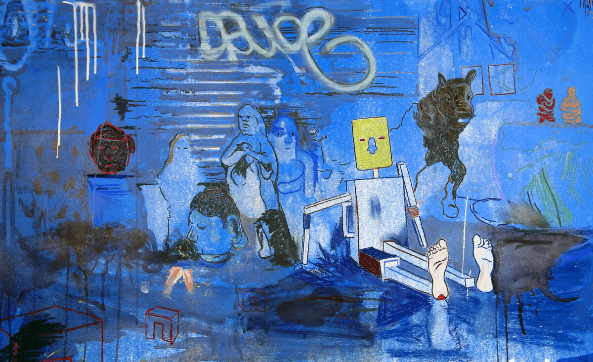 Frank&Robbert Robbert&Frank, *[Confabulations OnPaper Gallery Session 5](\artworks\87124aed-c258-446b-9f65-08de5cba0aa5)* (2015 / 2023). Modified silkscreen print documenting a wooden suitcase activation on the streets of Hong Kong.