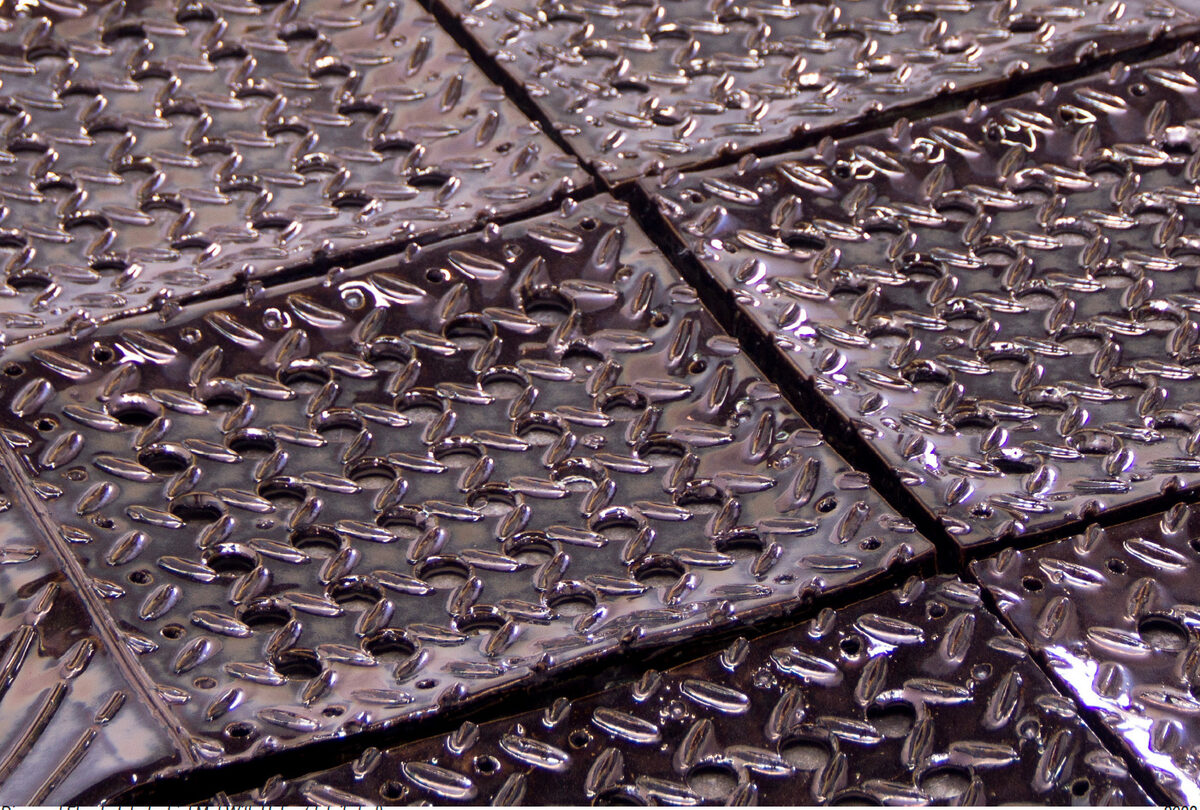 Abed Elmajid Shalabi, *[Diamond Flex-Lok industrial mat with holes](\artworks\02ac3158-801d-4a80-ae5c-08dec0513e6d)* (2022), detail