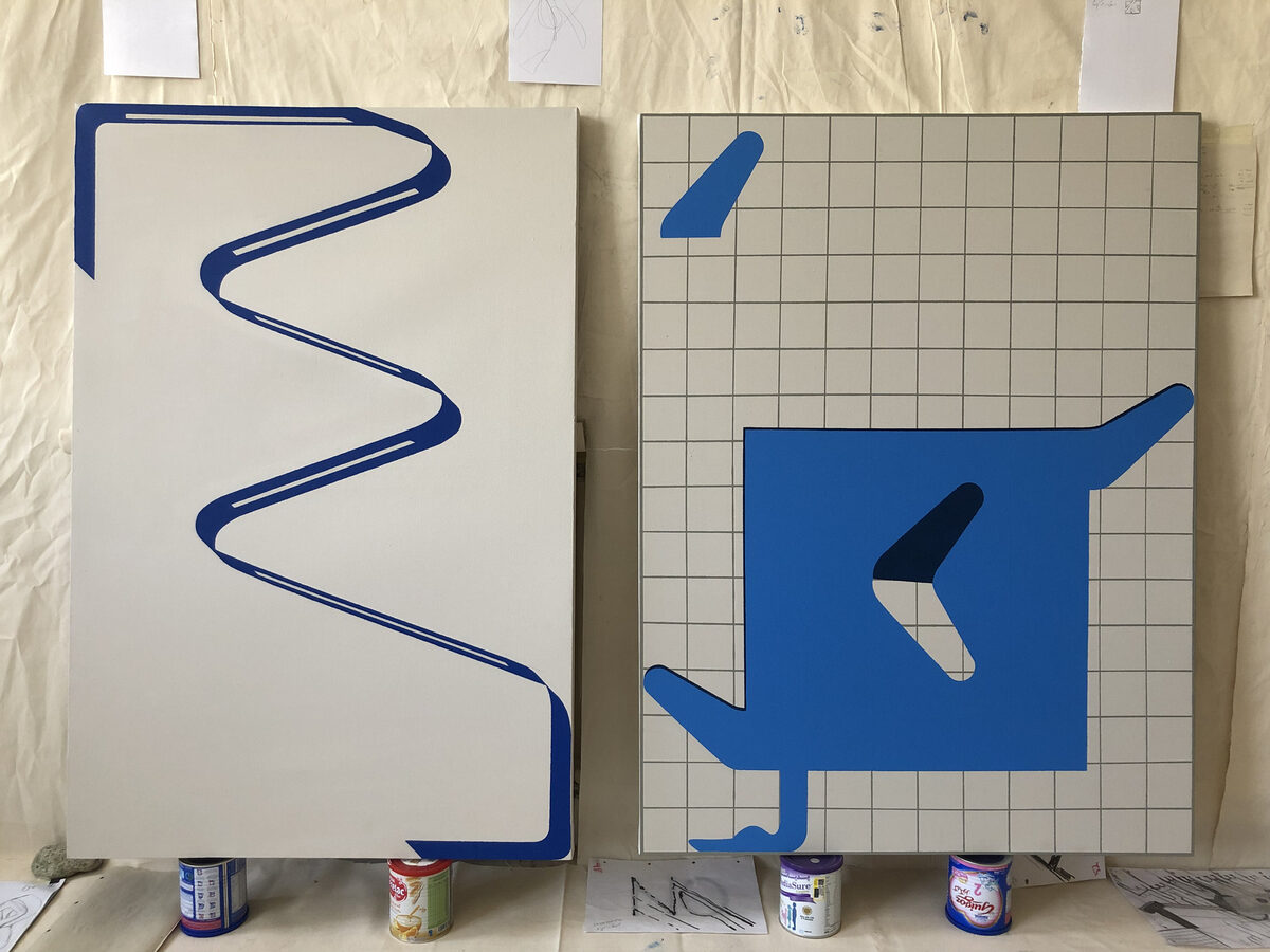 Studio view, *Bathers series (wave study)*, Tehran, 2022, oil on canvas