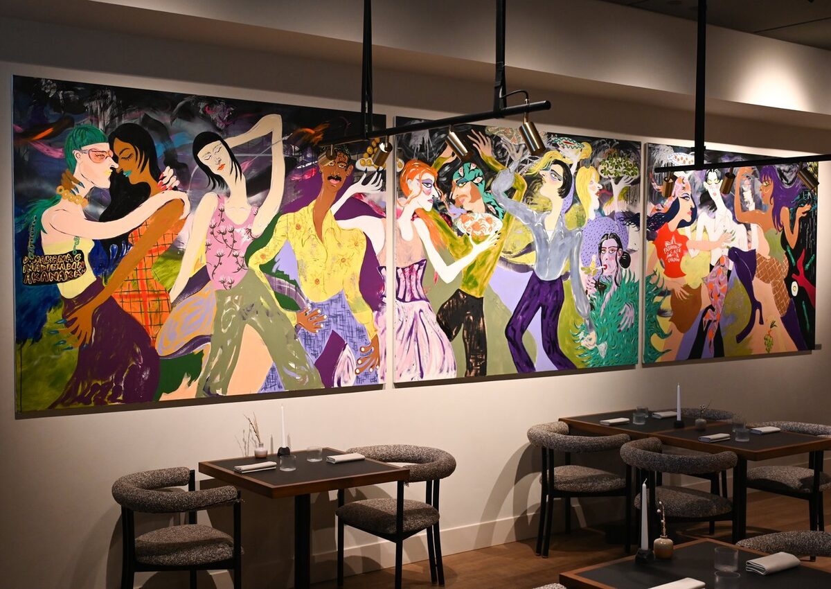 A row of paintings, six meters in total, at the restaurant Savage in Oslo, mentioned in the Michelin guide when they received a star.