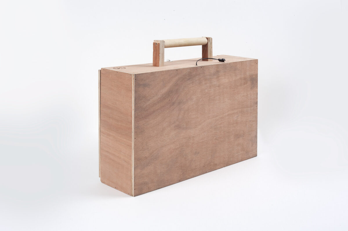 Frank&Robbert Robbert&Frank, *[Dog Demon Suitcase](\artworks\2edff200-2367-42ce-9f64-08de5cba0aa5)* (2012 - 2015). Wooden suitcase, conceived as a Trojan horse: outwardly unassuming, yet containing latent performative potential.